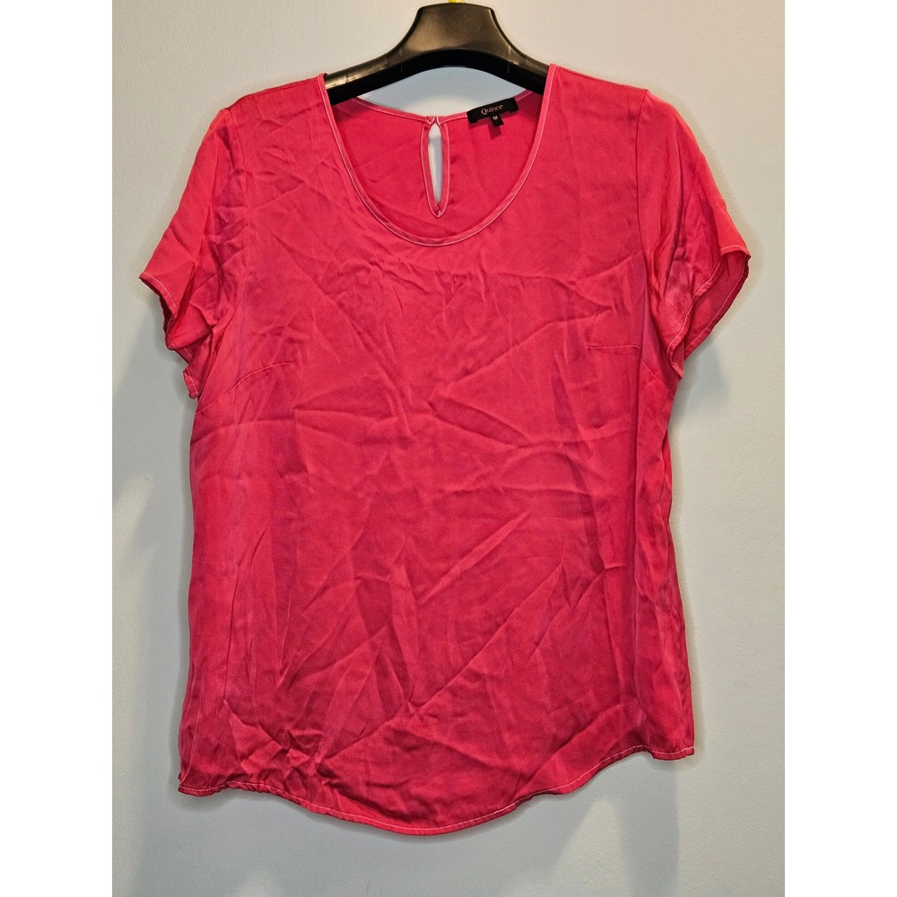 Quince Pink Washable Stretch Silk Short Sleeve Blouse Top Medium